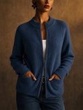 Women Full Zip Ribbed Knit Sweater Jacket with Pockets