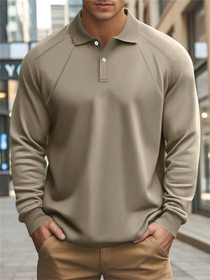 Men's Vintage Autumn Lapel Solid Color Long Sleeve Polo Shirts