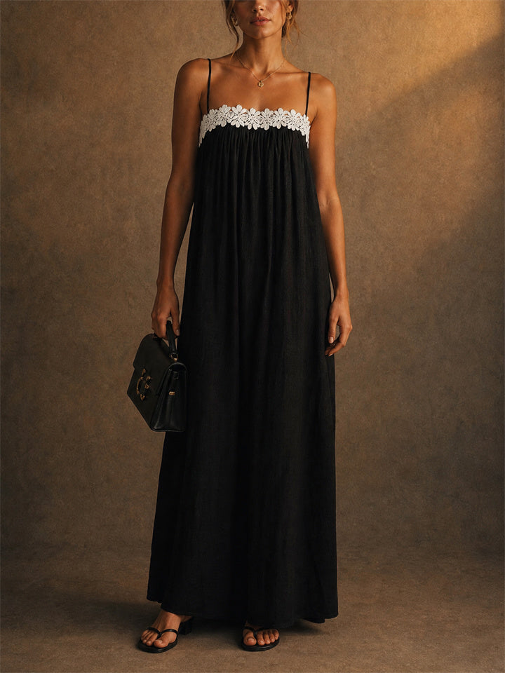 Womens Floral Lace Spaghetti Strap Summer Maxi Dress