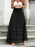 Women's Sweet Layered Pleated Long Cake Skirt