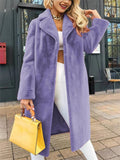 ‌Women's Faux Fur Lapel Lace Up Long Cardigan Coat Winter Warm‌