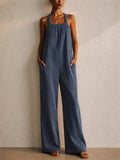 Women Sleeveless Corduroy Backless Casual Wide Leg Jumpsuit