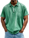 Men's Casual Distressed Short Sleeve Lapel Solid Color Shirts