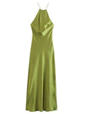Women's Summer Solid Color Satin Halter Strap Cocktail Dress