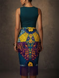 Women High Waist African Print Fringe Bodycon Pencil Skirt