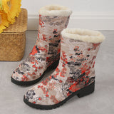 Vintage Warm Plush Print Snow Boots for Women