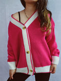Women's Contrast Color Loose Single Breasted Cardigan Sweaters