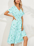 Women's Summer Holiday Style Floral Printed V Neck Midi Dress