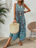 Women's Summer Retro Holiday Style Printed Sleeveless Tank Dress