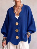 Women Oversized V Neck Knit Cardigan Gold Button Batwing Sweater