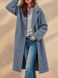 Women Wool Blend Long Lapel Single Breasted Winter Overcoat