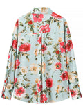 Women's Floral Print Lapel Holiday Style Long Sleeve Blouses