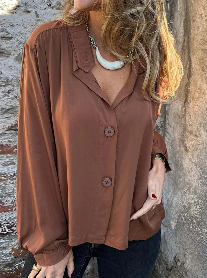Female's Casual Solid Color Button Up Puffed Sleeve Blouses