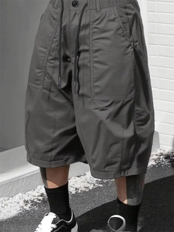 Men's Wide Leg Techwear Baggy Mid-Waist Streetwear Cargo Shorts