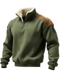 Men's Winter Patchwork Stand Collar Fleece Lined Zipper Sweatshirts