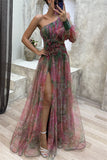 Women's Fashion Tulle Asymmetric Off Shoulder Split Dress