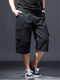 Men's Summer Casual Solid Color Cotton Pockets Cargo Capri Pants