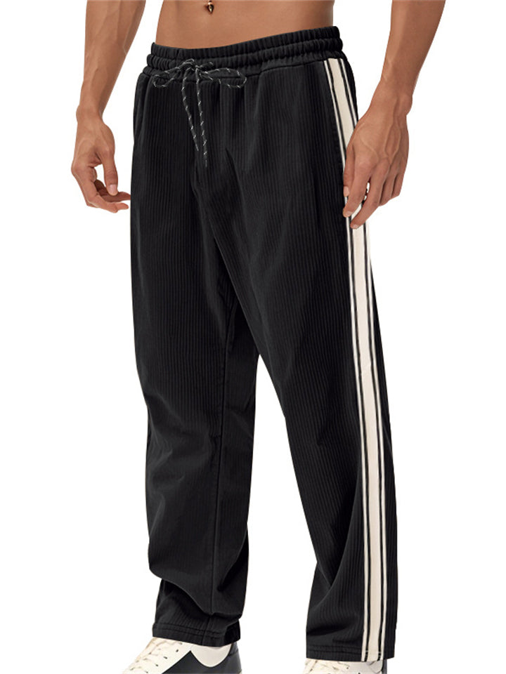 Men's Casual Corduroy Side Stripe Drawstring Pants