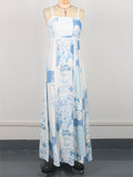 Women's Geometry Print Blue Square Neck Strappy Dress