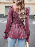 Ladies Puff Long Sleeve Square-neck Velvet Shirt