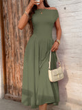 Women's Summer Solid Color Pockets One Shoulder Dress