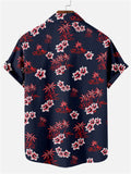 Men's Vintage Ethnic Style Floral Print Button Up Holiday Short Sleeve Shirt