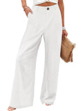 Women's Comfy High Waisted Cotton Linen Wide Leg Pants with Pockets