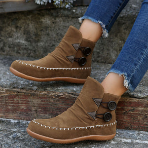 Women's Vintage Strap & Button Decoration Flat Suede Boots