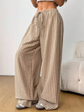 Women's Simple Casual Stripe Wide Leg Drawstring Pants