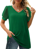 Women's Elegant Mesh Puff Sleeve V-Neck Slim Fit Shirt