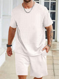 Men's Plaid O-Neck Short Sleeve Top and Drawstring Pants Set