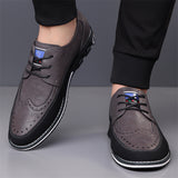 Men's Casual Faux Leather Lace Up Flats Brogue Shoes