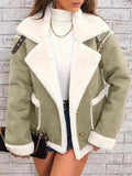 Women's Winter Trendy Contrast Color Patchwork Lapel Single Breasted Coats