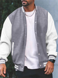 Men's Trendy Stand Collar Button Up Splicing Baseball Jacket