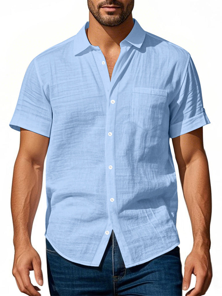 Men's Causal Linen Solid Color Pocket Short Sleeve Shirts