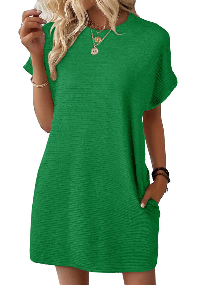 Women's Casual Solid Color Round Neck Above Knee Length Dress