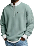 Mens Waffle Knit Quarter Zip Multi Zipper Pullover Sweatshirts