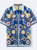 Men's Retro Summer Trendy Hollow Crocheted Short Sleeve Shirts