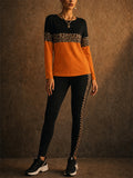 Women 2 Piece Leopard Color Block Long Sleeve Leggings Set