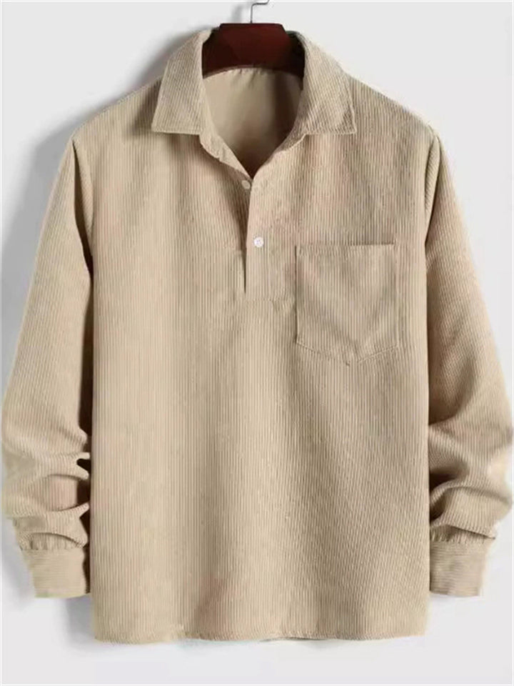 Men's Fall Winter Corduroy Long Sleeve Turn-Down Collar Shirts