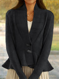 French Style V Neck Ruffled Hem Sweater for Lady