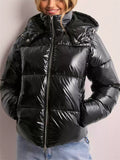 ‌Women's Shiny Short Puffer Jacket with Hood Warm Winter Coat‌s