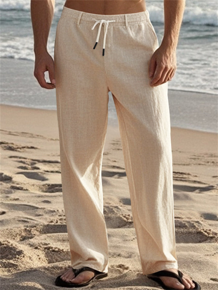 Men's Solid Color Holiday Style Casual Drawstring Beach Trousers