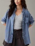 Women's Casual Long Sleeve Button Plaid Blouses