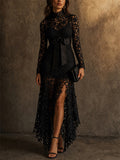 Stunning Waist Tie Lace Design Asymmetric Hem Dress for Prom