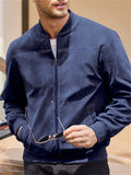 Men's Fashion Stand Up Collar Zip Up Suede Jacket