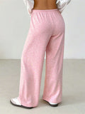 Soft Pink Wide Leg Casual Pants for Women with Drawstring Waist