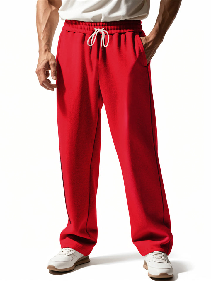 Men's Casual Solid Color Elastic Waist Wide Leg Sweatpants