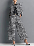 Women's Elegant Chic Checkered Single Breasted Loose Fit Jackets and Pants Set
