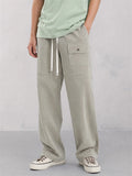 Mens Wide Leg Cargo Pants Drawstring Utility Trousers with Muti Pockets